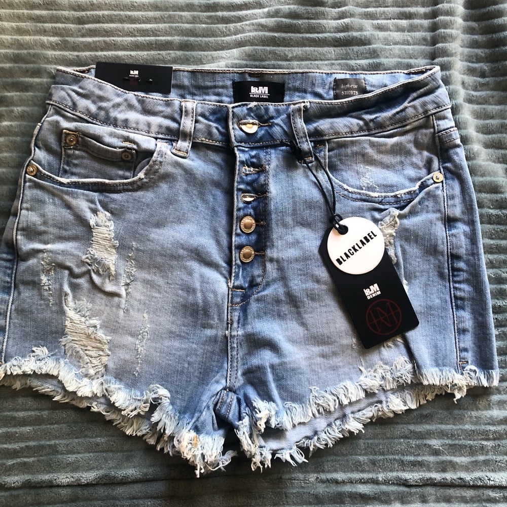 Distressed denim shorts